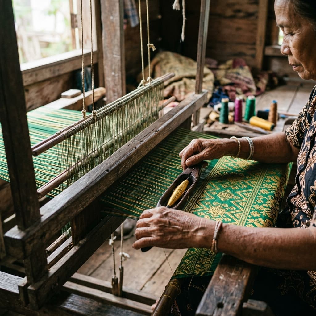 Aktivitas perajin menenun kain tradisional di Pontianak Utara